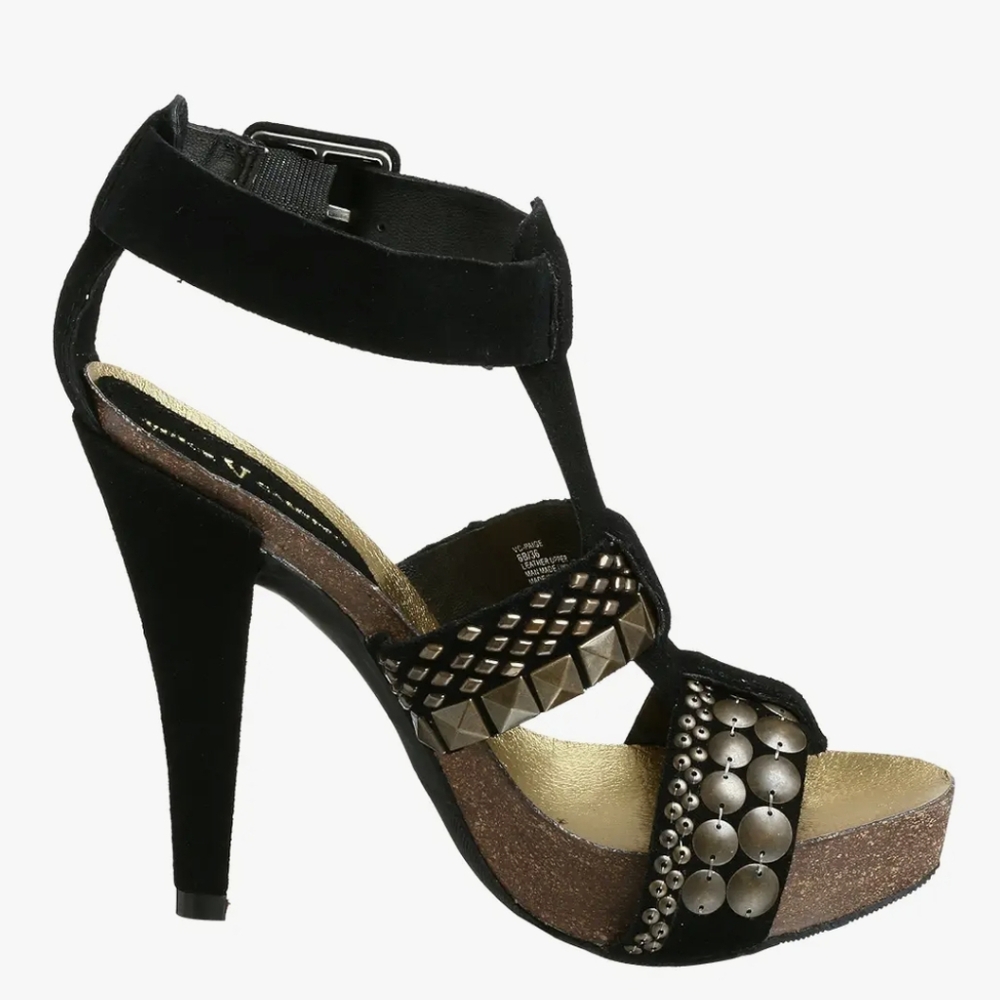 Vince camuto imagine black studded strappy espadrilles heels sz 6